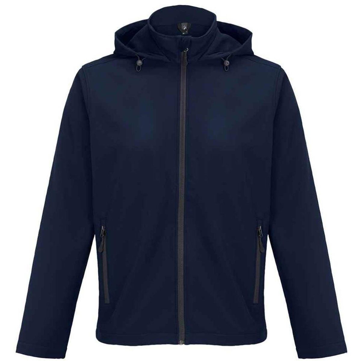 Marineblaue Softshelljacke mit Kapuze