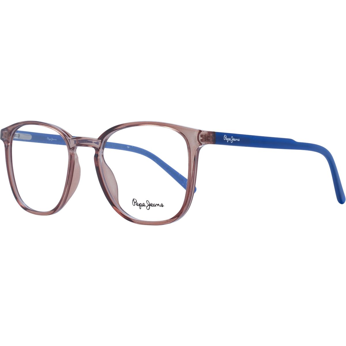 Quadratische Acetatbrille mit blauen Bügeln