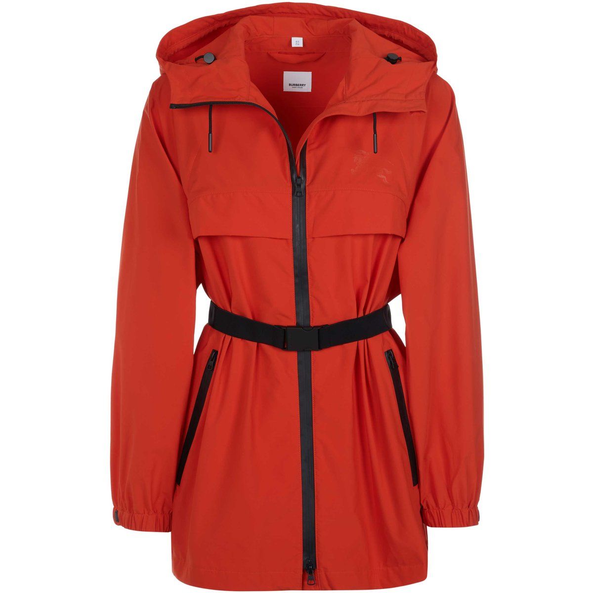 Gürtel-Regenjacke mit Kapuze und Taschen