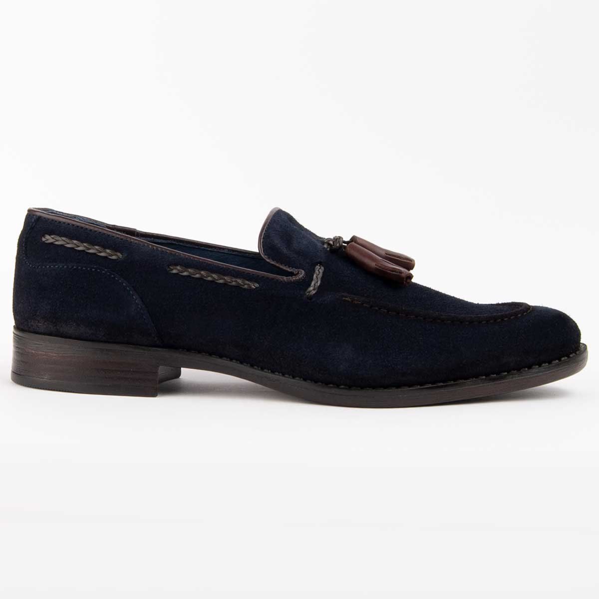 Marineblaue Wildleder Slipper mit Quaste