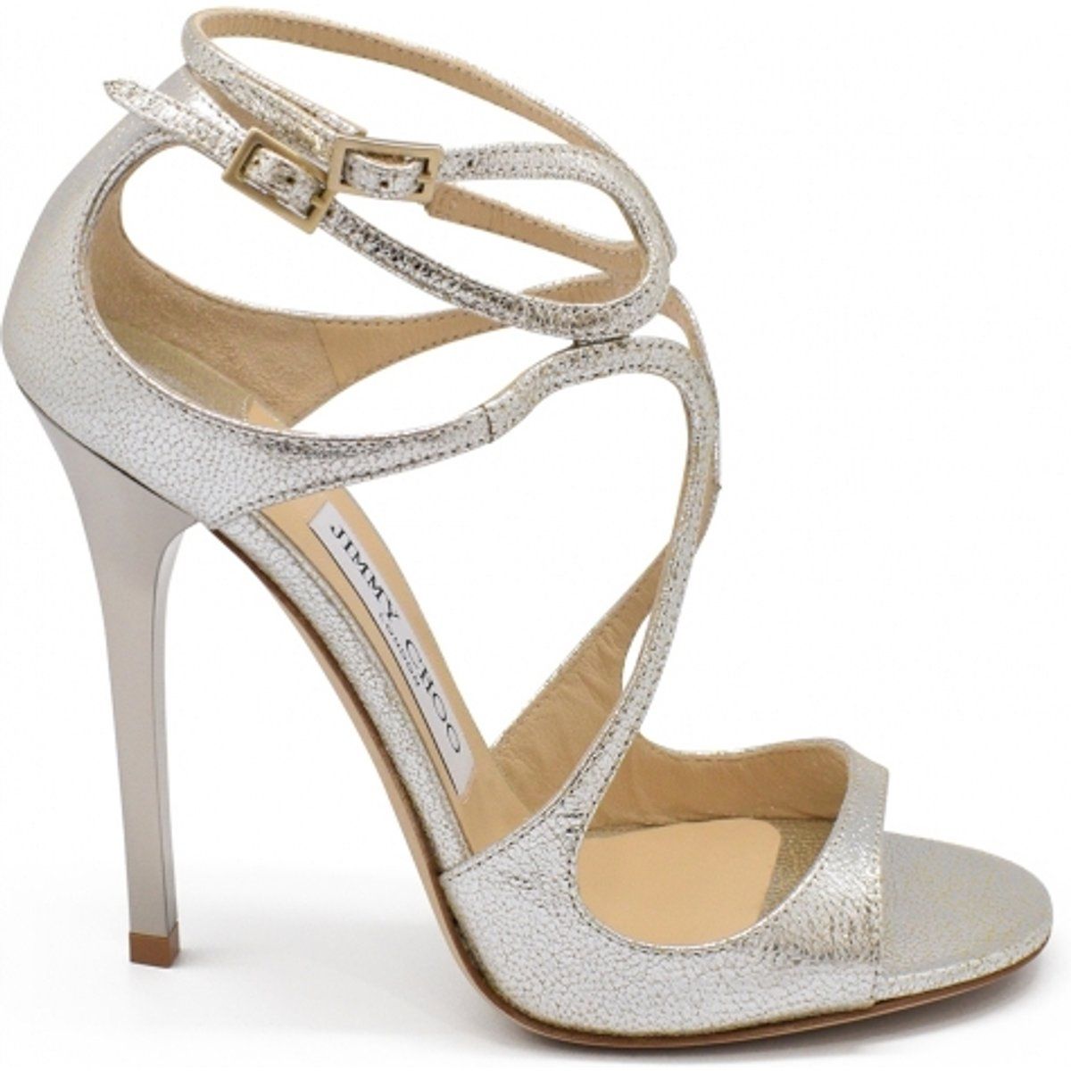 Silberne Riemchensandalen mit Absatz