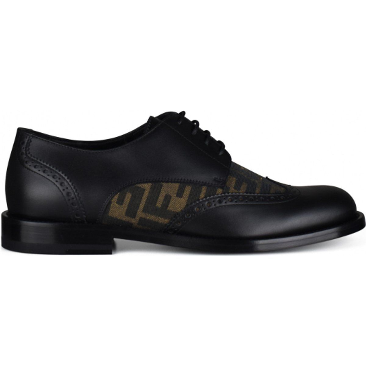Schwarze Derby-Schuhe aus Leder mit FF-Gewebe