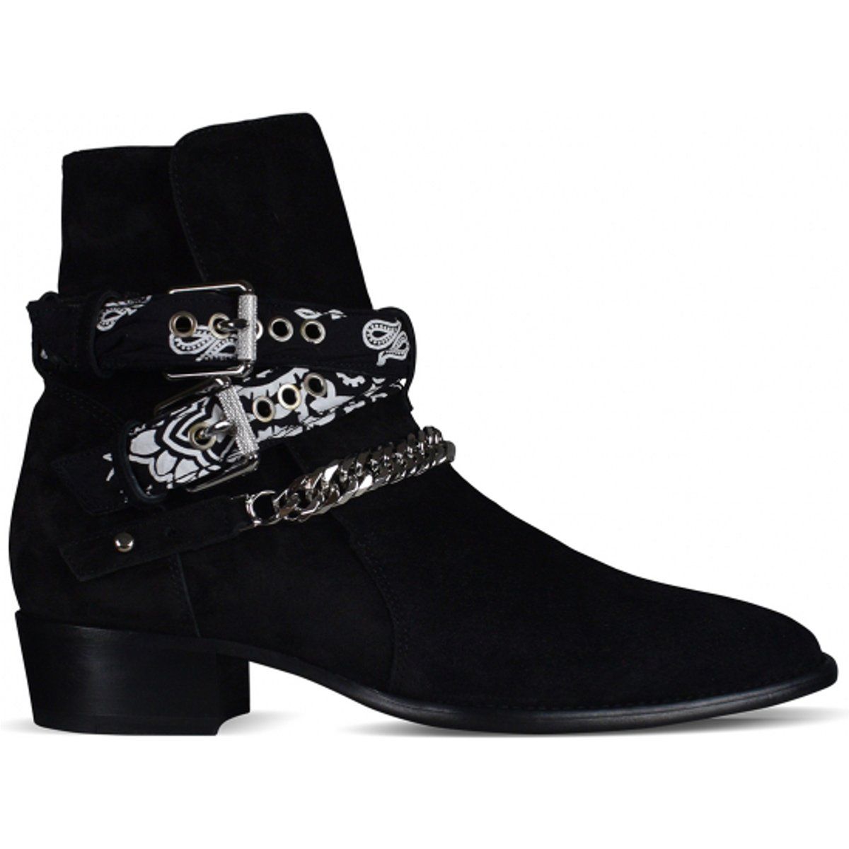 Schwarze Wildleder Bandana Schnalle Stiefeletten