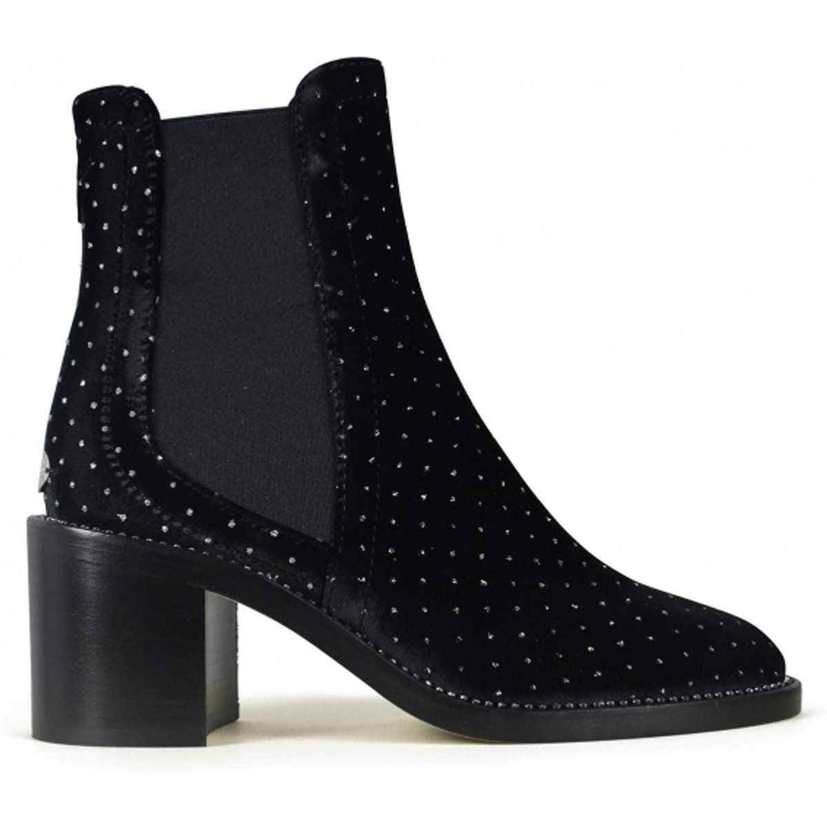 Verzierte Samt-Stiefeletten mit Blockabsatz