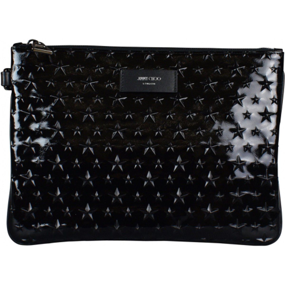Schwarze Clutch aus Lackleder mit Sternen