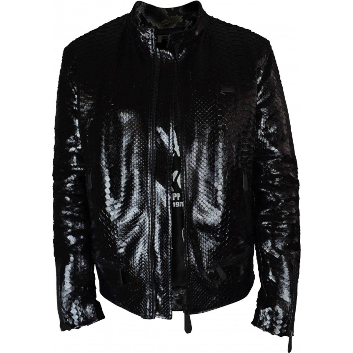 Elegante schwarze Pythonleder-Bikerjacke