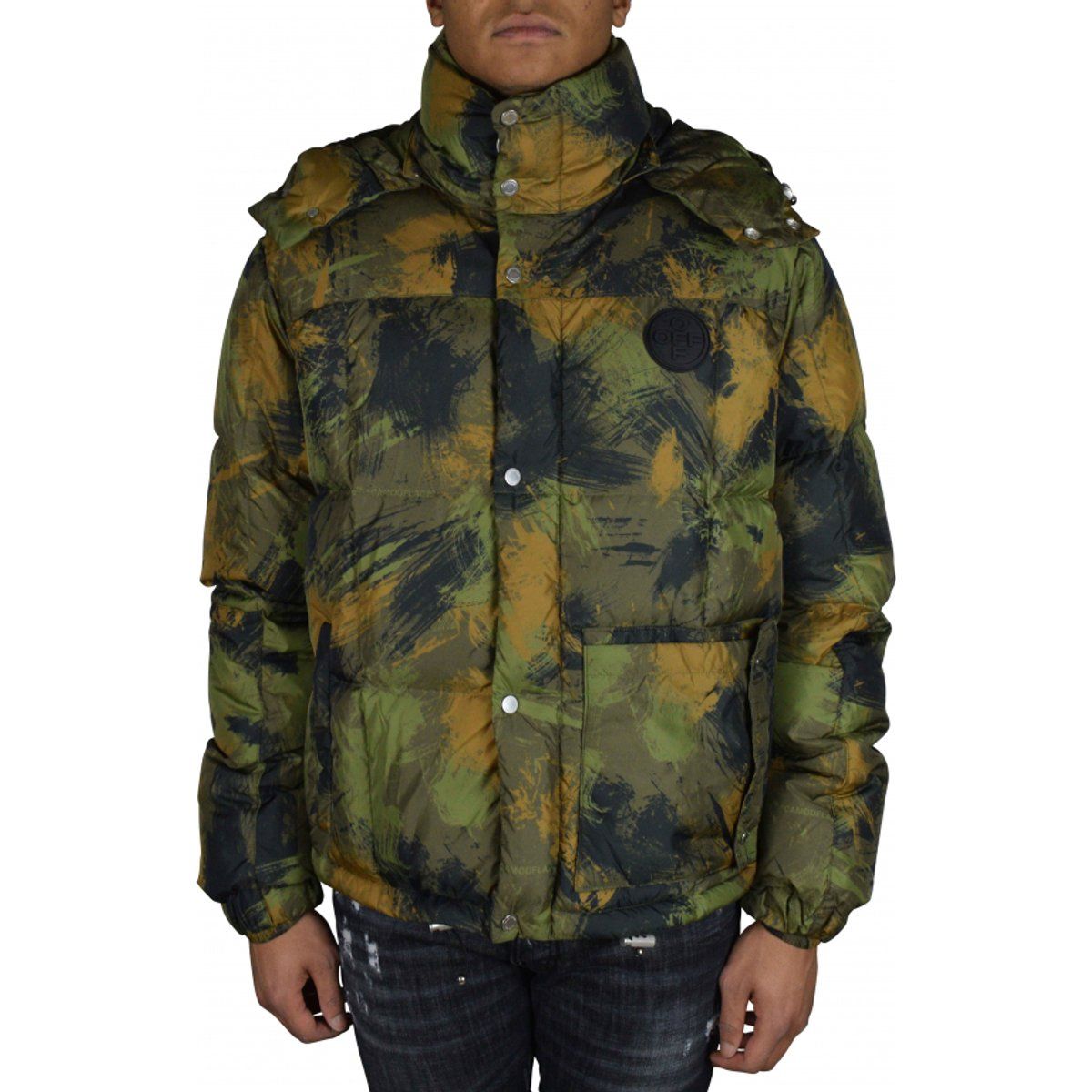Camouflage Steppjacke mit Kapuze