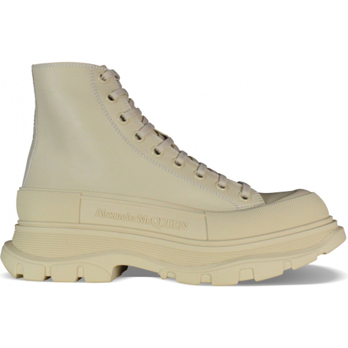 Beige Tread Slick Leder Stiefeletten