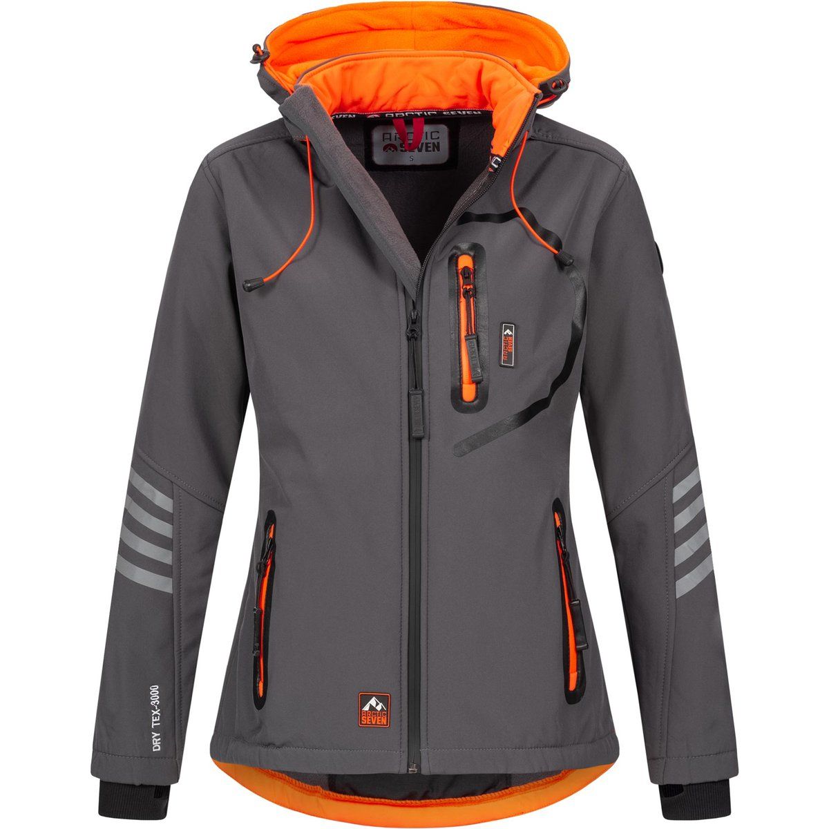 Graue Softshell-Outdoorjacke für Damen