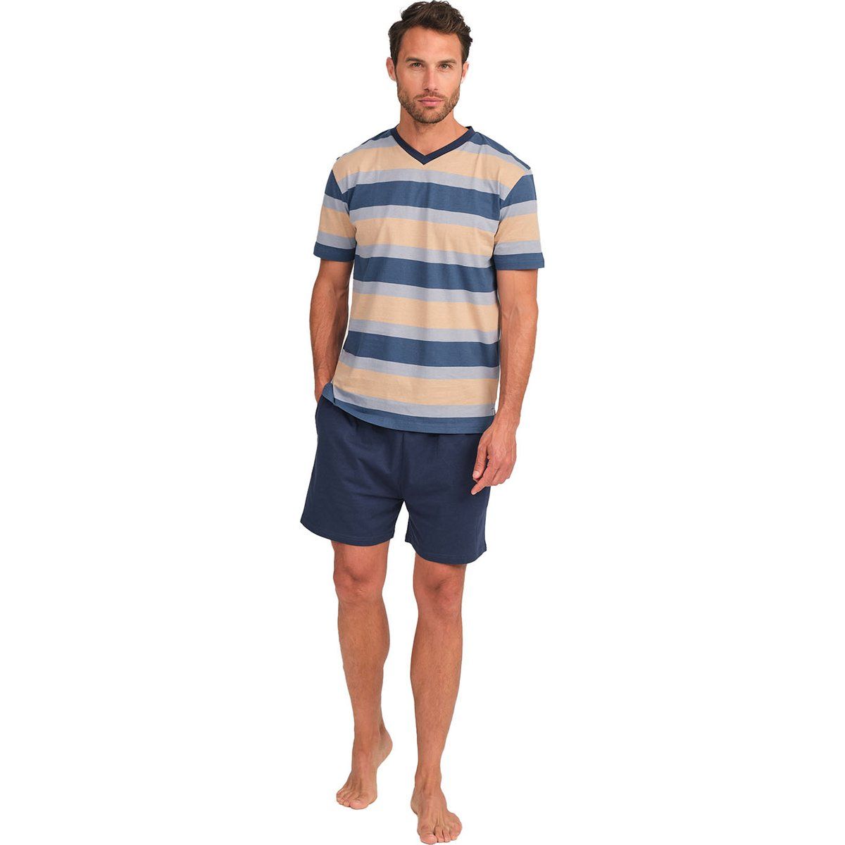 Gestreiftes Herren-Kurzarm-Pyjama-Set