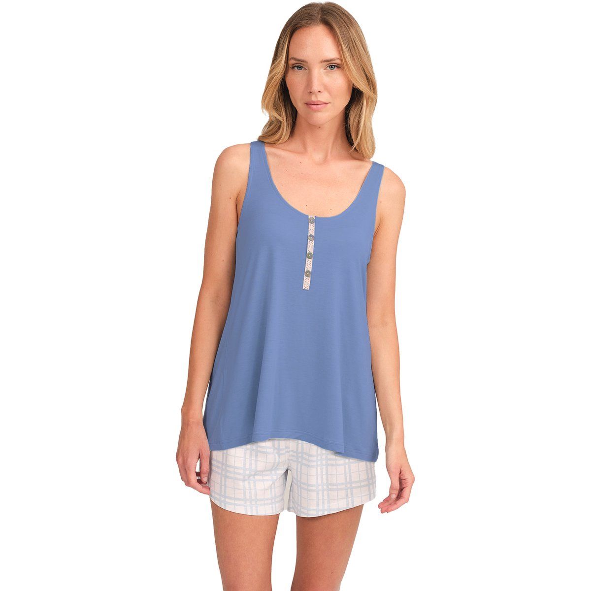 Ärmelloses Damen-Pyjama-Set mit Knöpfen