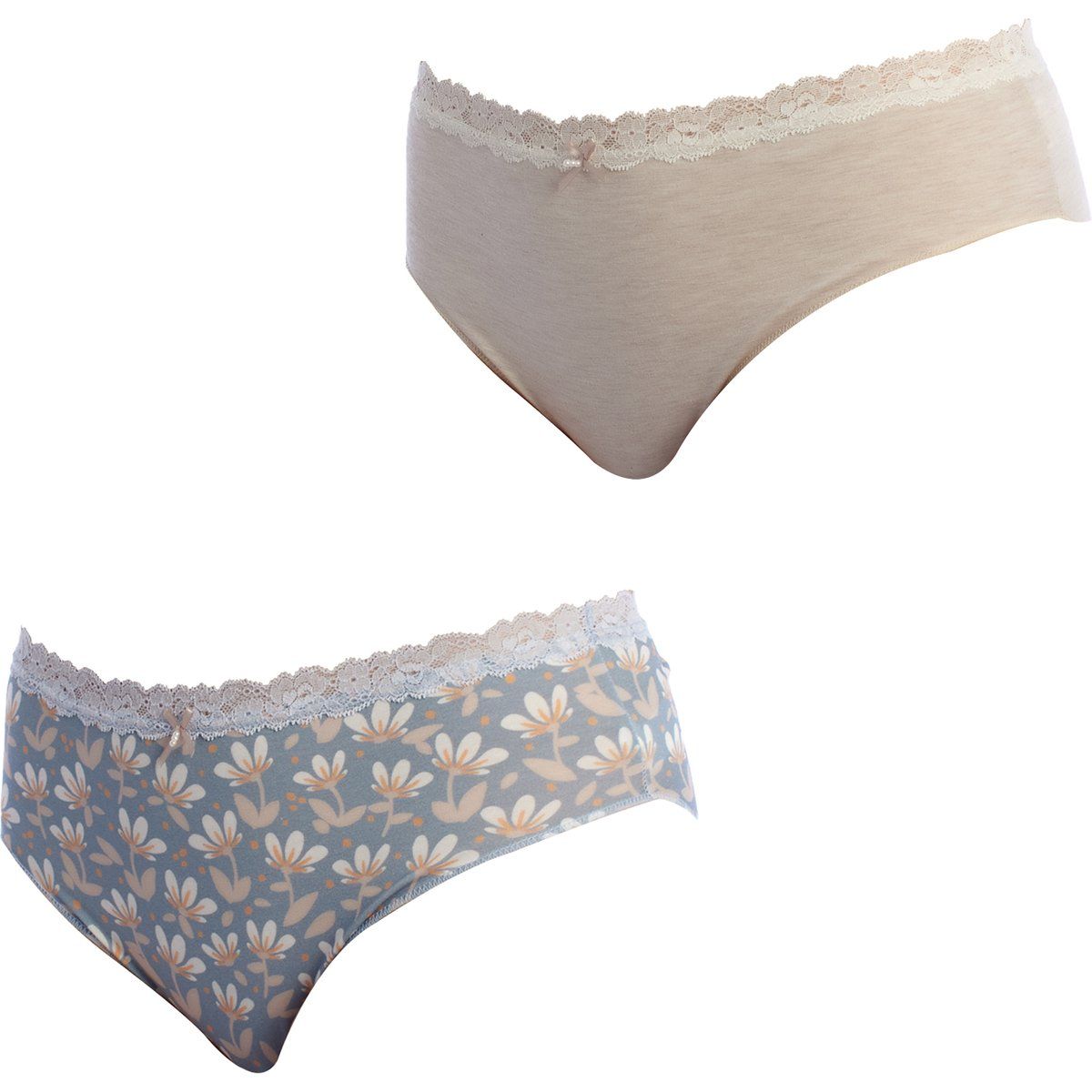 Damen Baumwoll Hipster Slip mit Spitzenbesatz