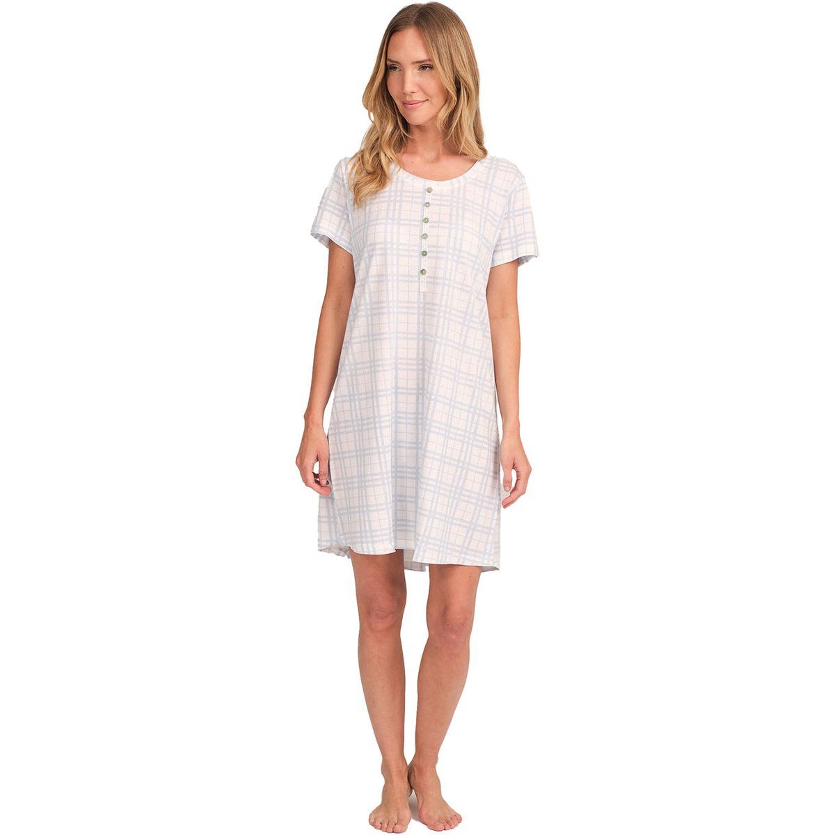 Damen Kurzarm Plaid Nachthemd