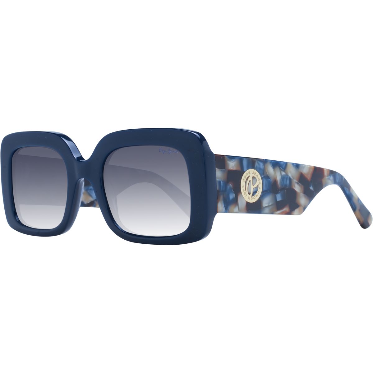 Blaue Sonnenbrille mit quadratischem Rahmen