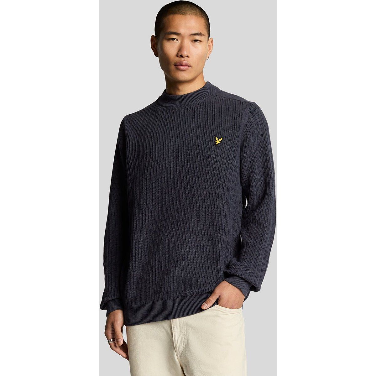 Gerippter Herrenpullover mit Stehkragen