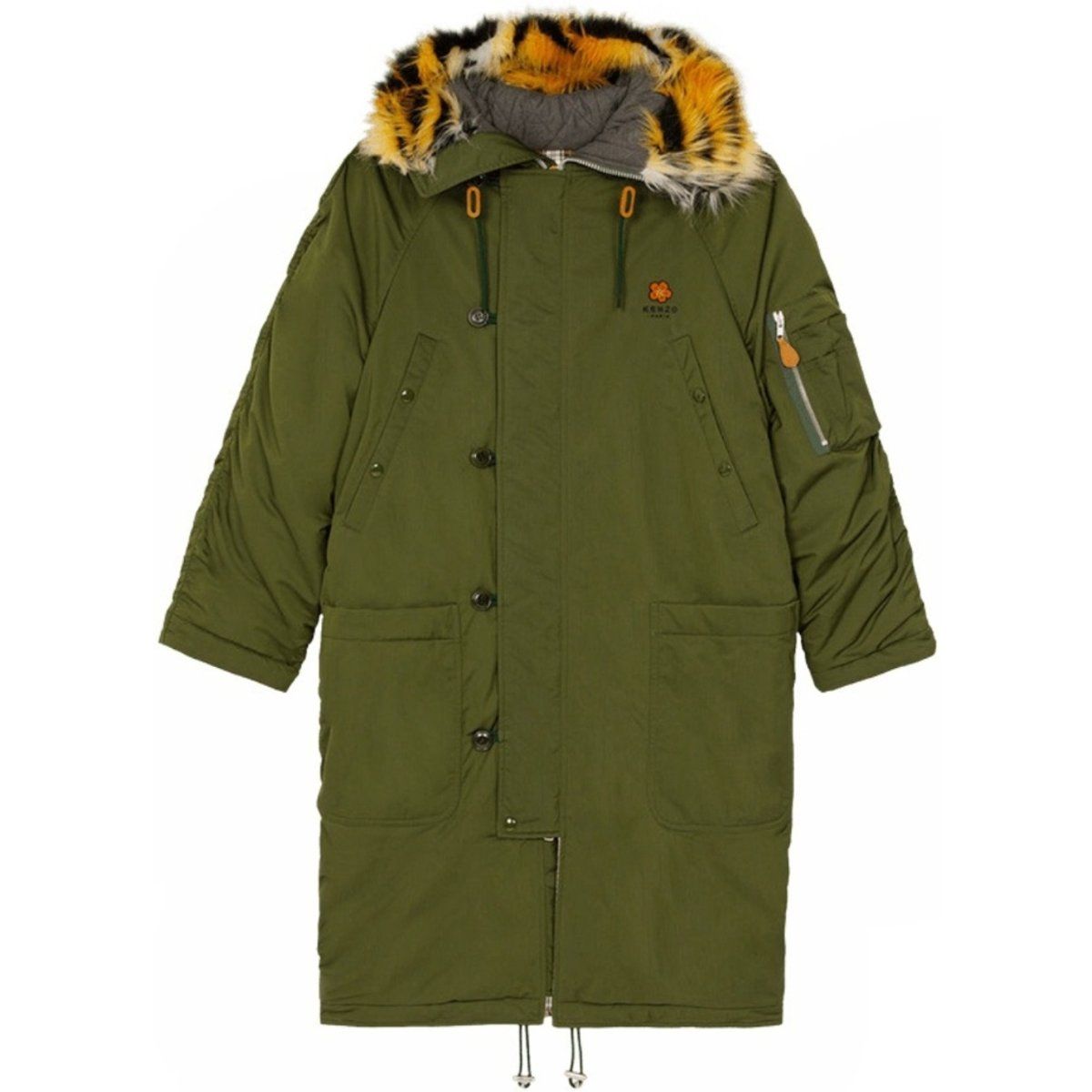 Kenzo Olivgrüner, Wattierter Parkam Mantel