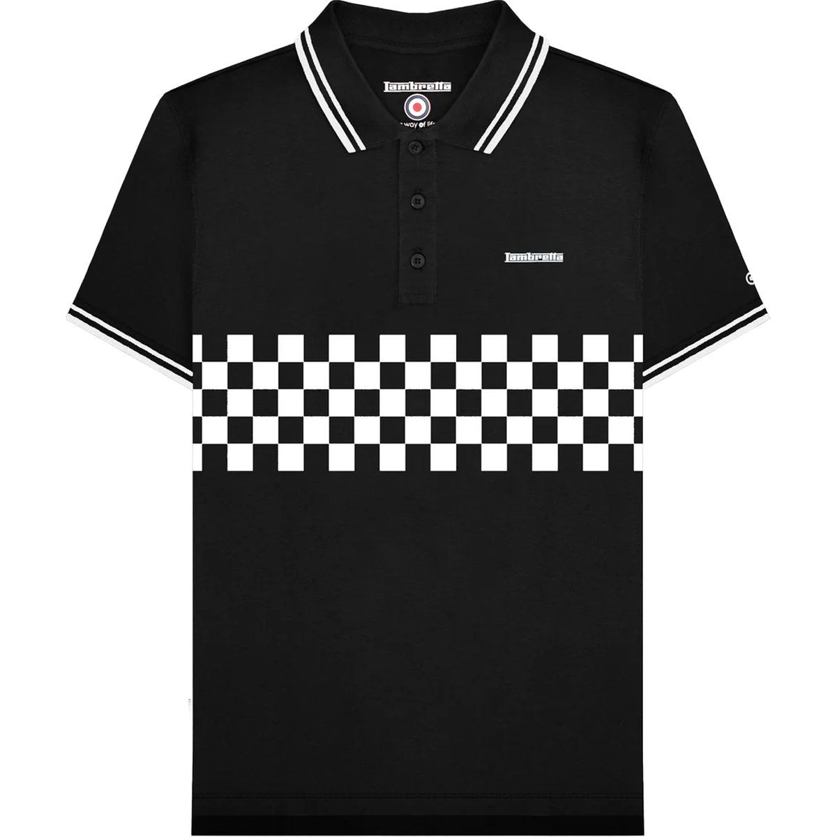Lambretta - "SS25" Poloshirt Mit kontrastfarbenen Streifen für Herren (Schwarz/Weiß)