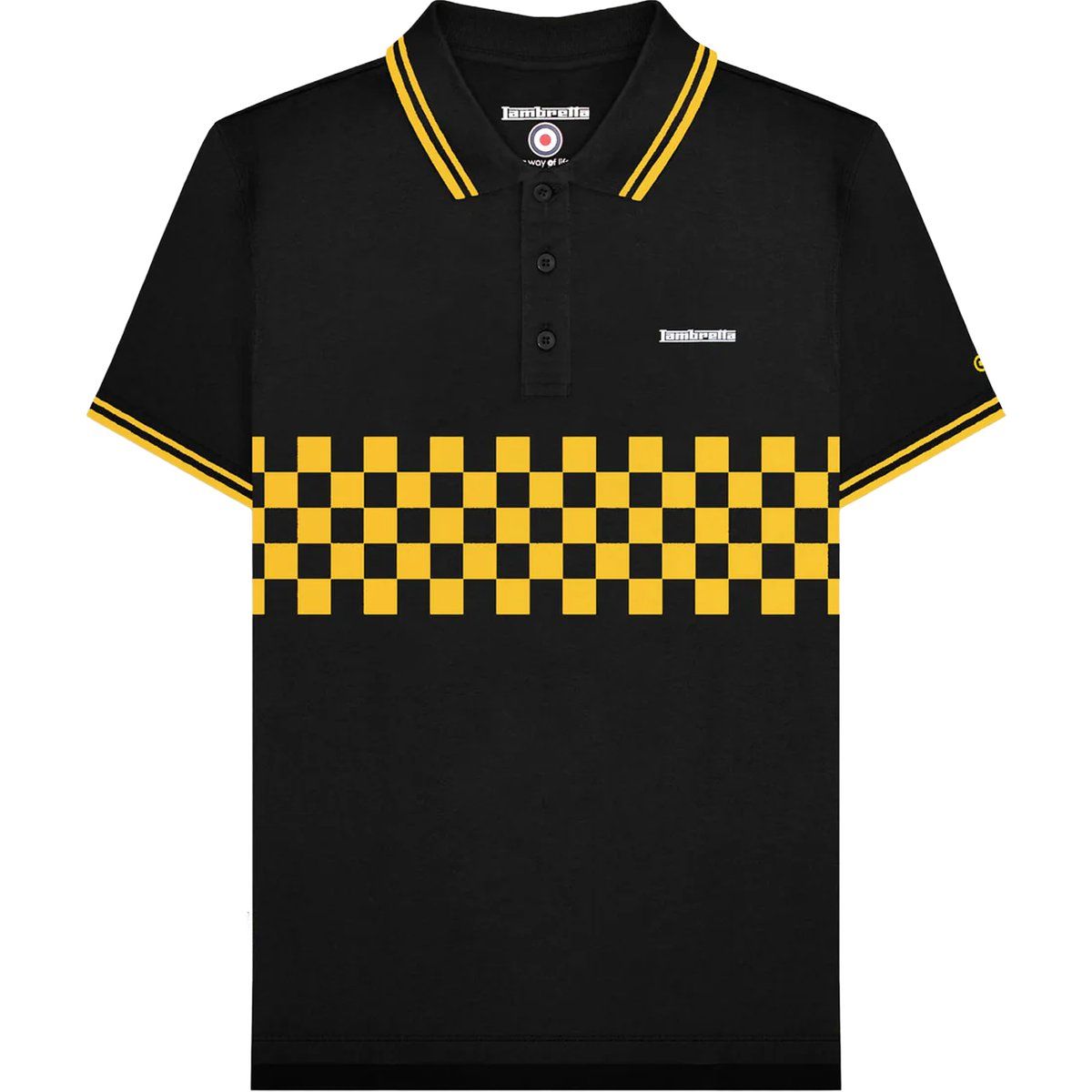 Lambretta - "SS25" Poloshirt Mit kontrastfarbenen Streifen für Herren (Schwarz/Gold)