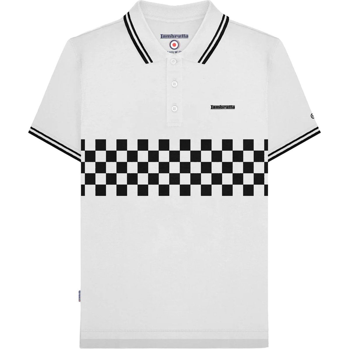 Lambretta - "SS25" Poloshirt Mit kontrastfarbenen Streifen für Herren (Weiß/Schwarz)