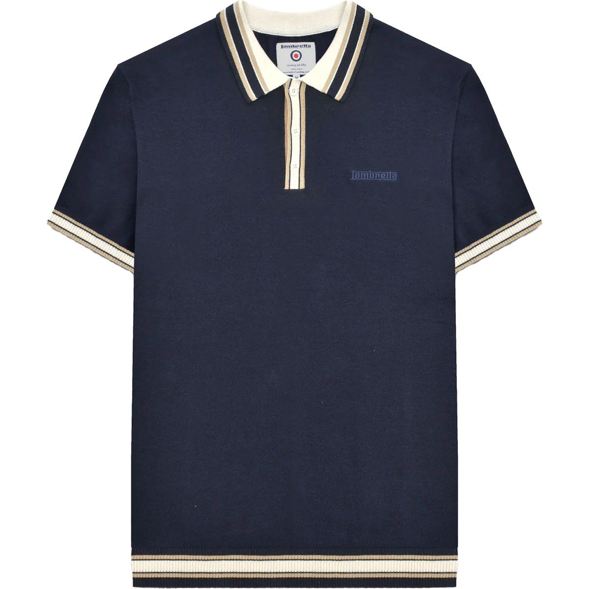 Herren Marineblaues Poloshirt mit Streifenbesatz