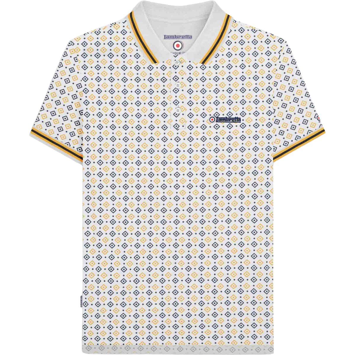 Lambretta - "SS25" Poloshirt für Herren (Weiß/Marineblau/Gold)
