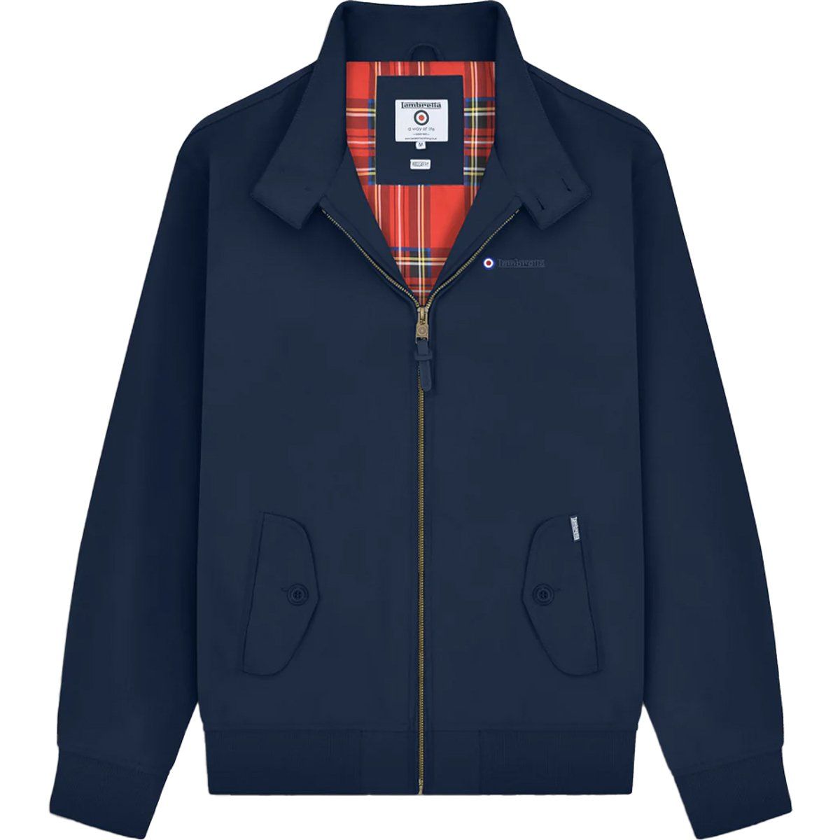 Marineblaue Harrington-Jacke mit Tartanfutter