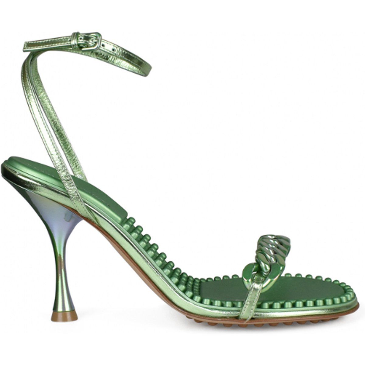 Metallic-Sandaletten mit Kettendetail