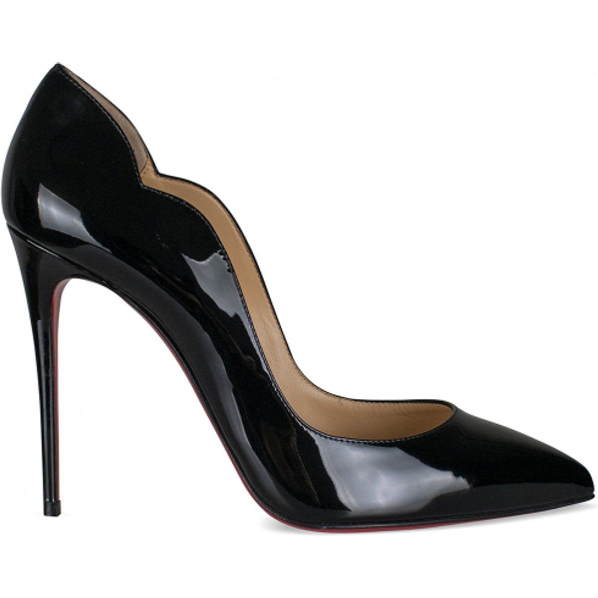 Schwarze spitze Pumps aus Lackleder