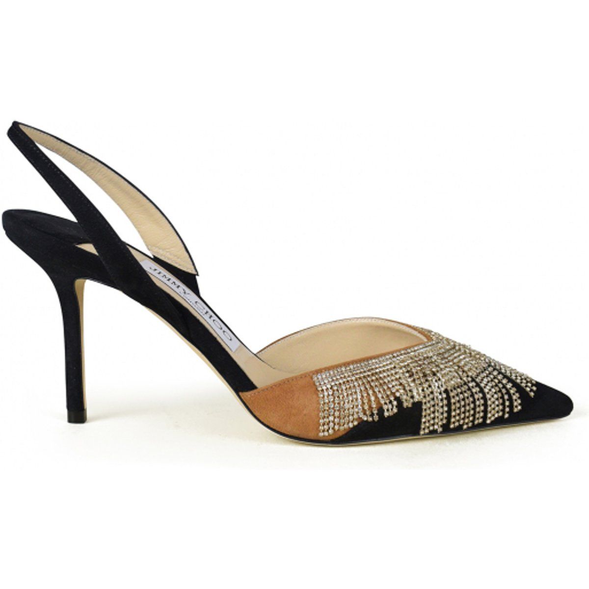 Wildleder Slingback Pumps mit Strassfransen