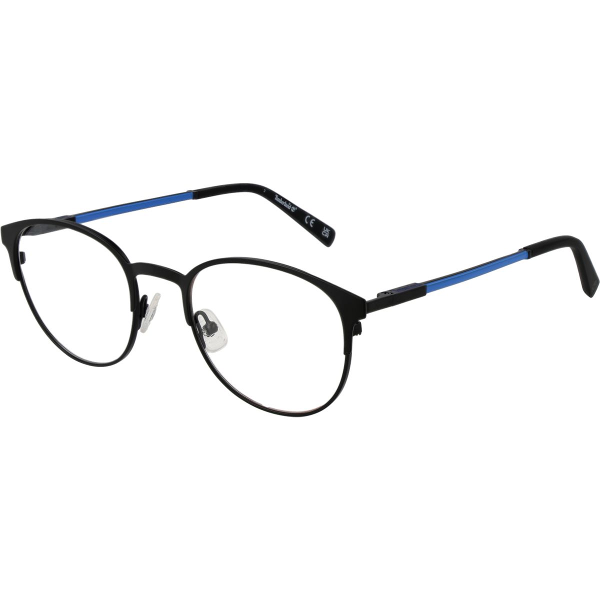Runde Metallbrille mit blauen Bügeln