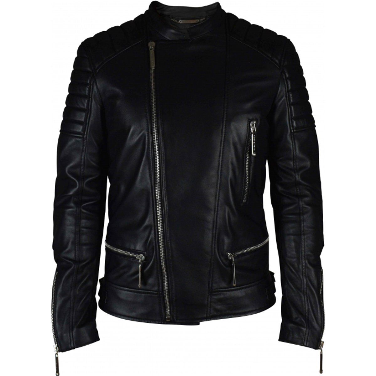 Schwarze Bikerjacke aus Leder mit Steppeinsätzen