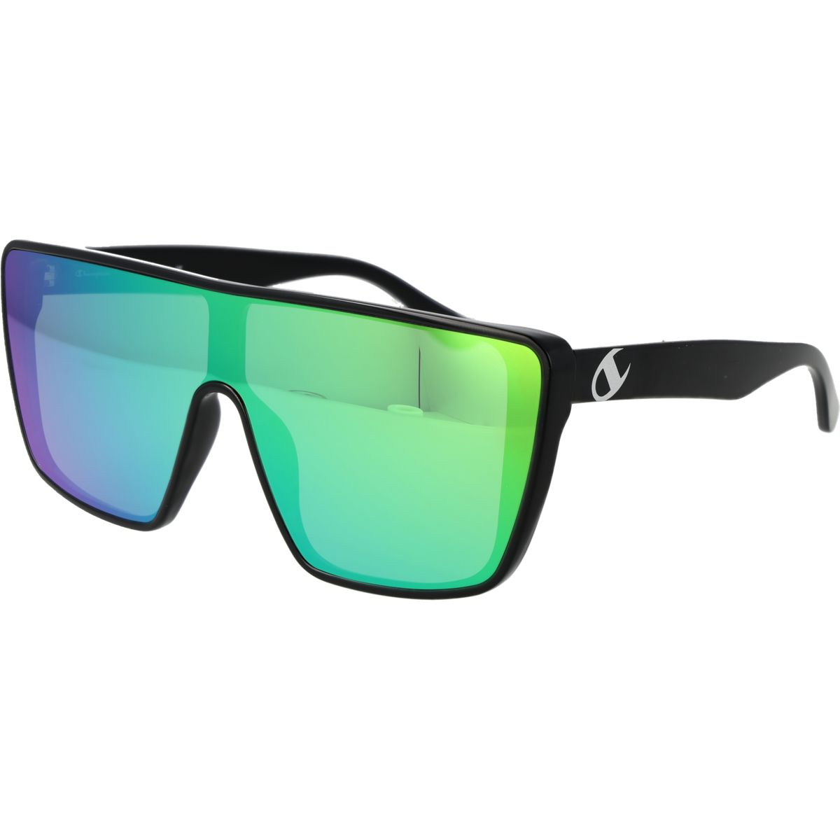 Übergroße Schild-Sonnenbrille mit grünen Gläsern