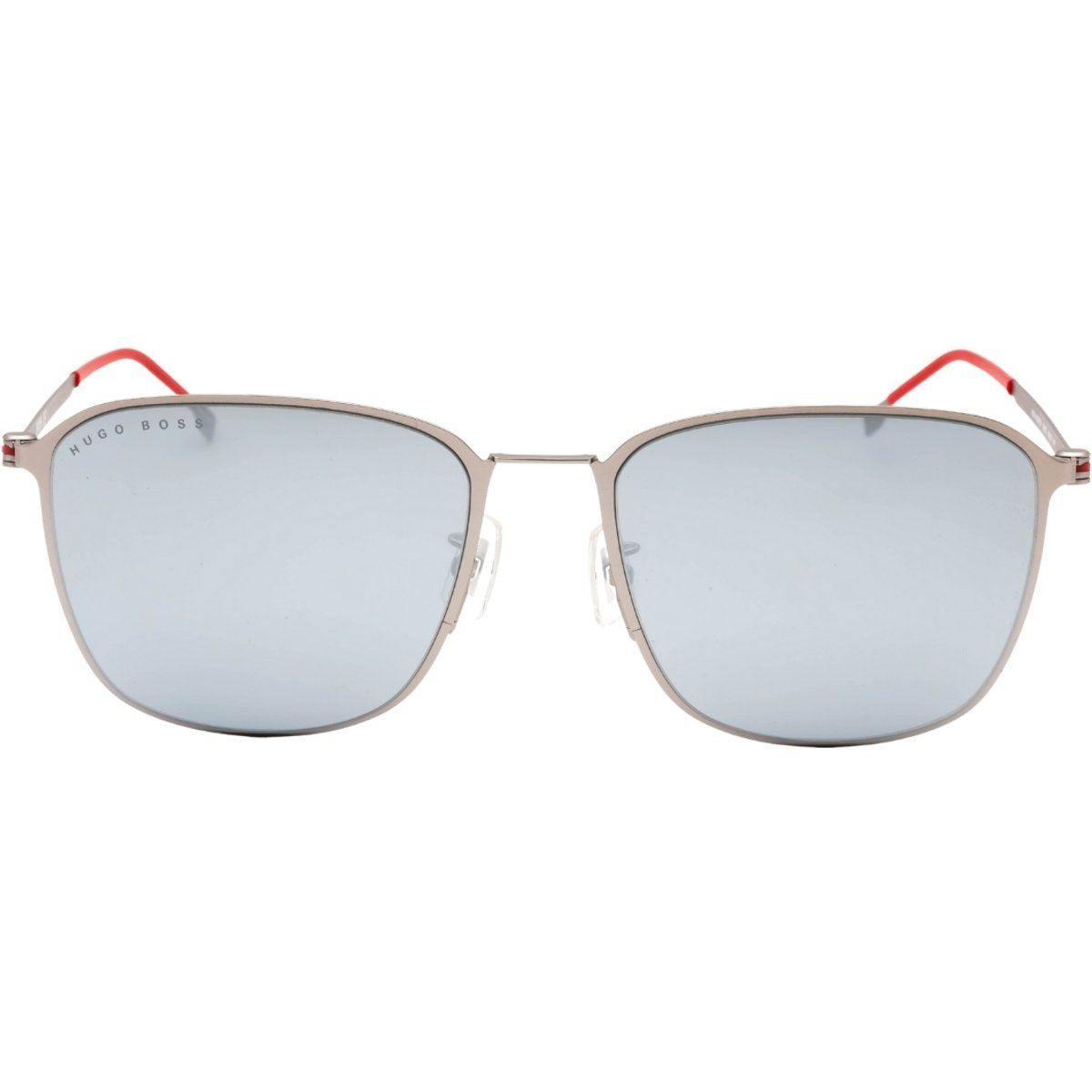 Silberne quadratische Sonnenbrille mit Spiegelgläsern