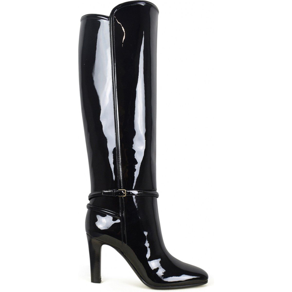 Hochhackige Reitstiefel aus Lackleder