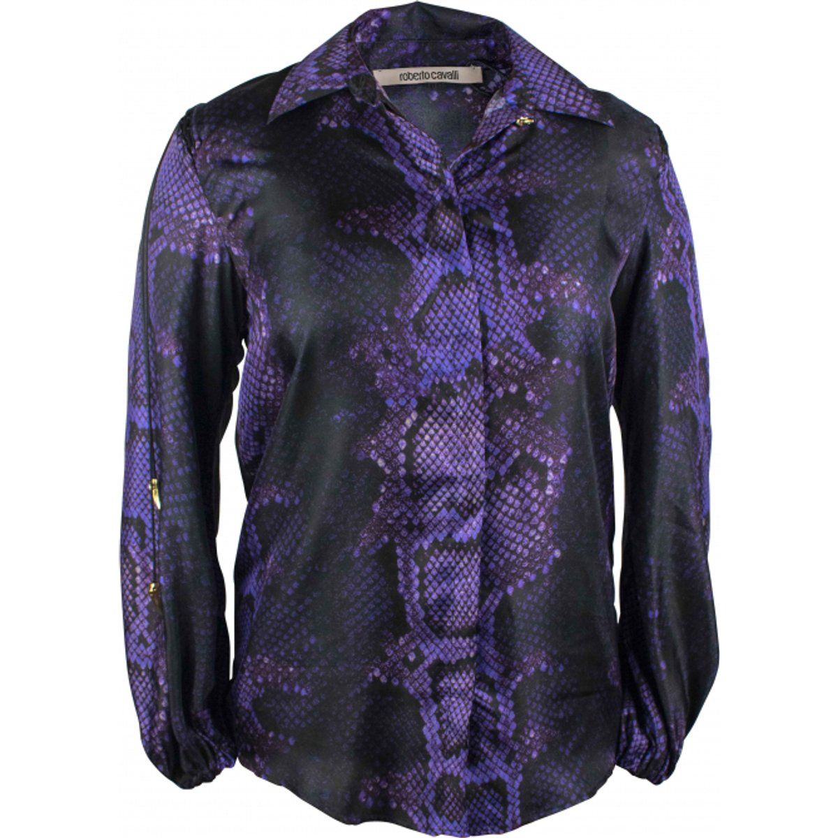 Violette Seidenbluse mit Schlangenmuster