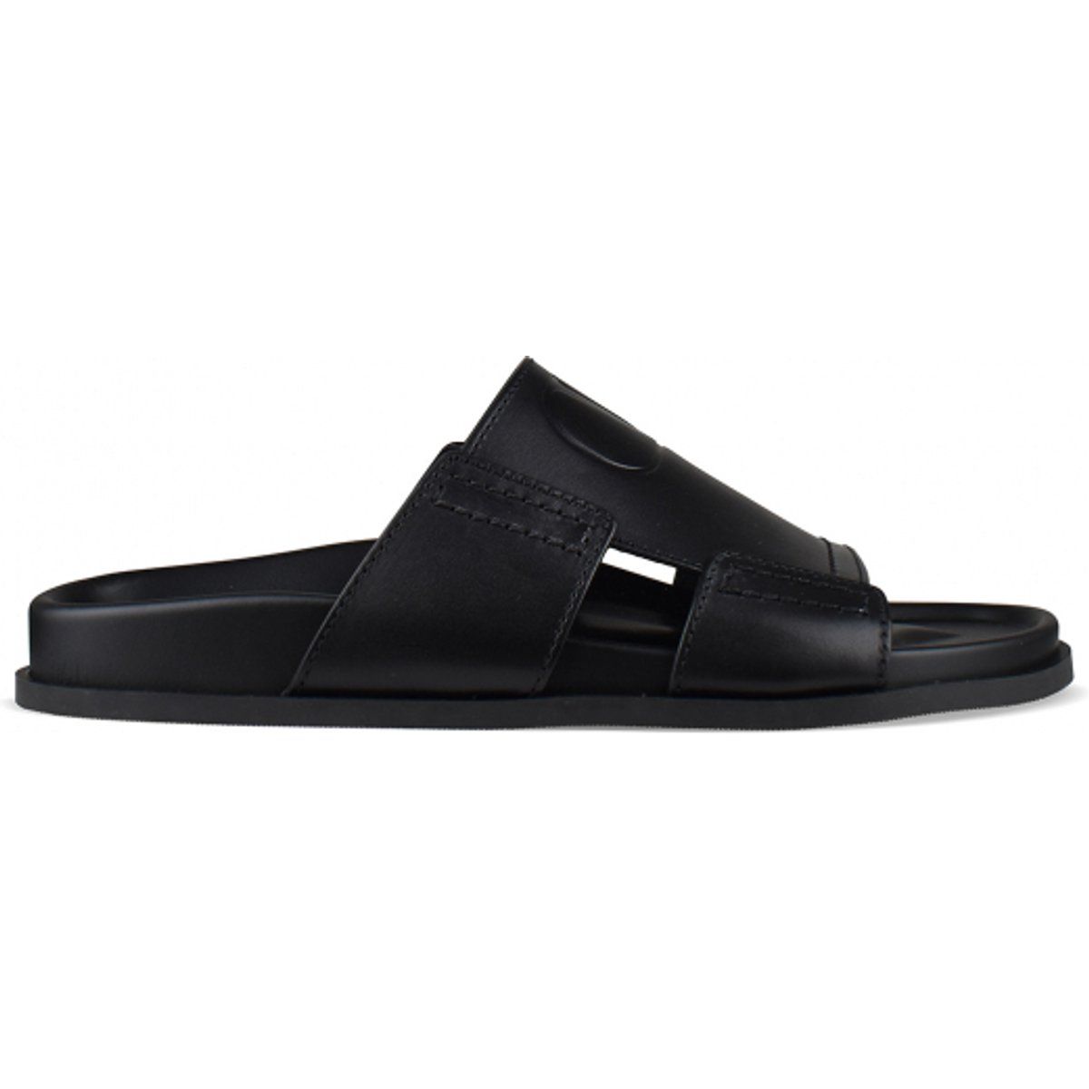 Schwarze Leder VLogo Slide Sandale