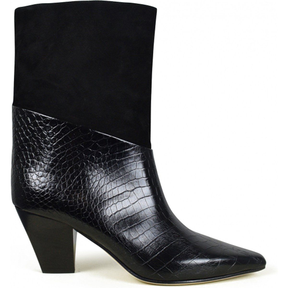 Schwarze Stiefeletten mit Krokoprägung