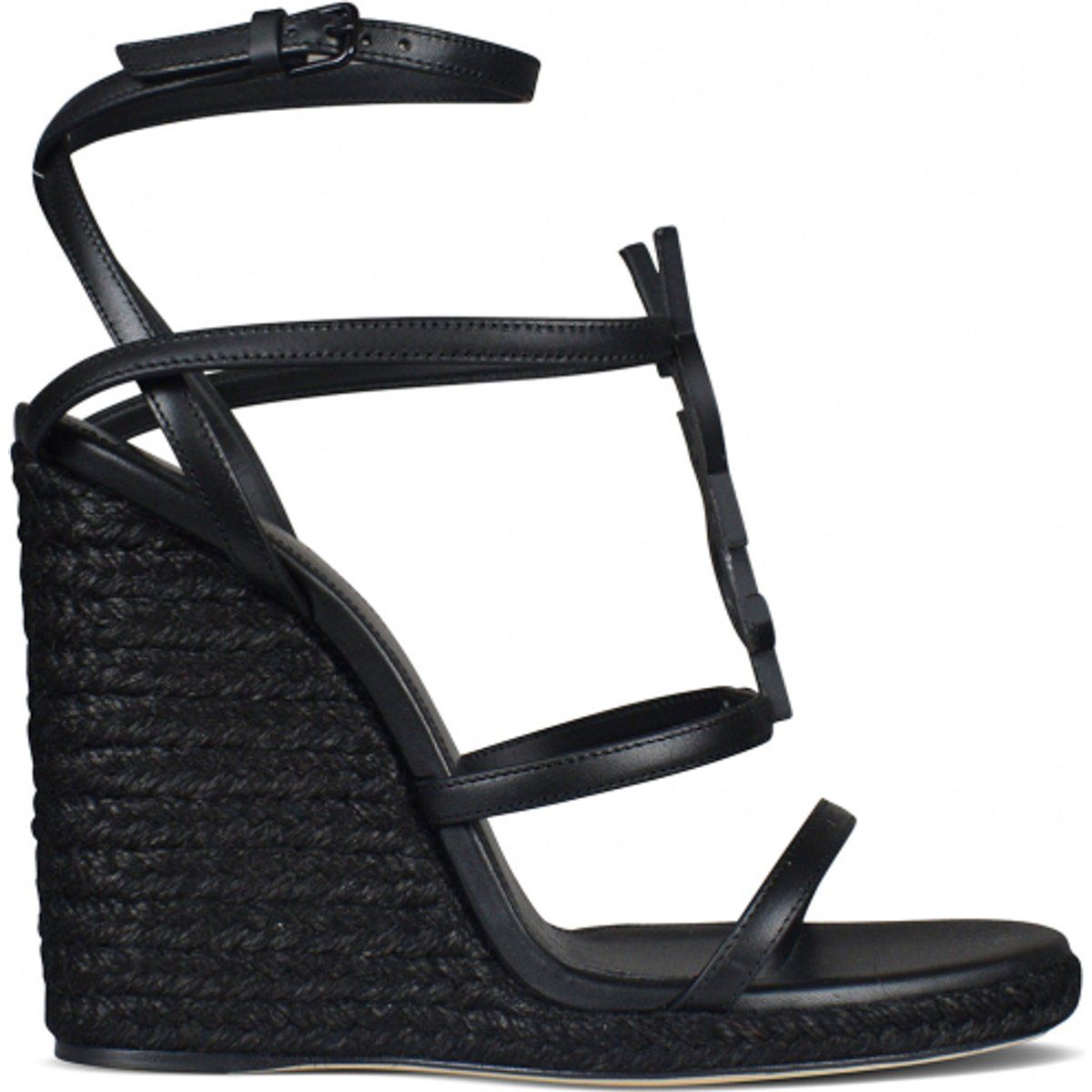 Schwarze Espadrille-Wedges mit Knöchelriemen