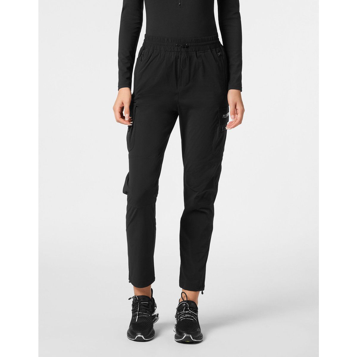 Schwarze Nylon Cargo Jogginghose für Damen