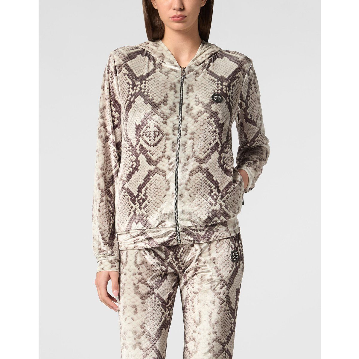 Trainingsanzug aus Velours mit Python-Print