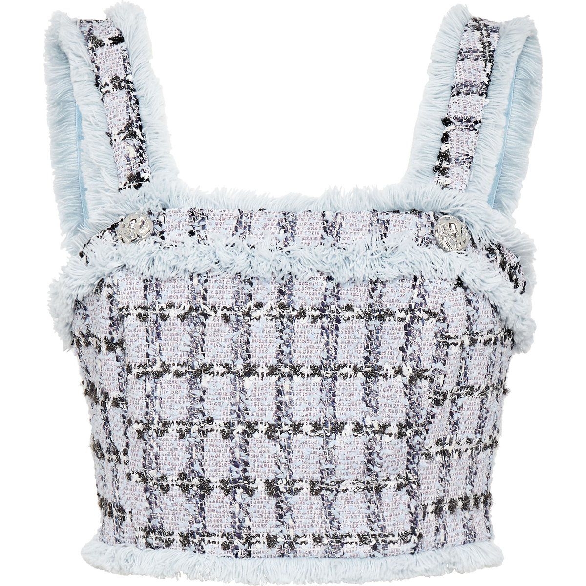 Kurzes Tweed-Top mit Fransensaum