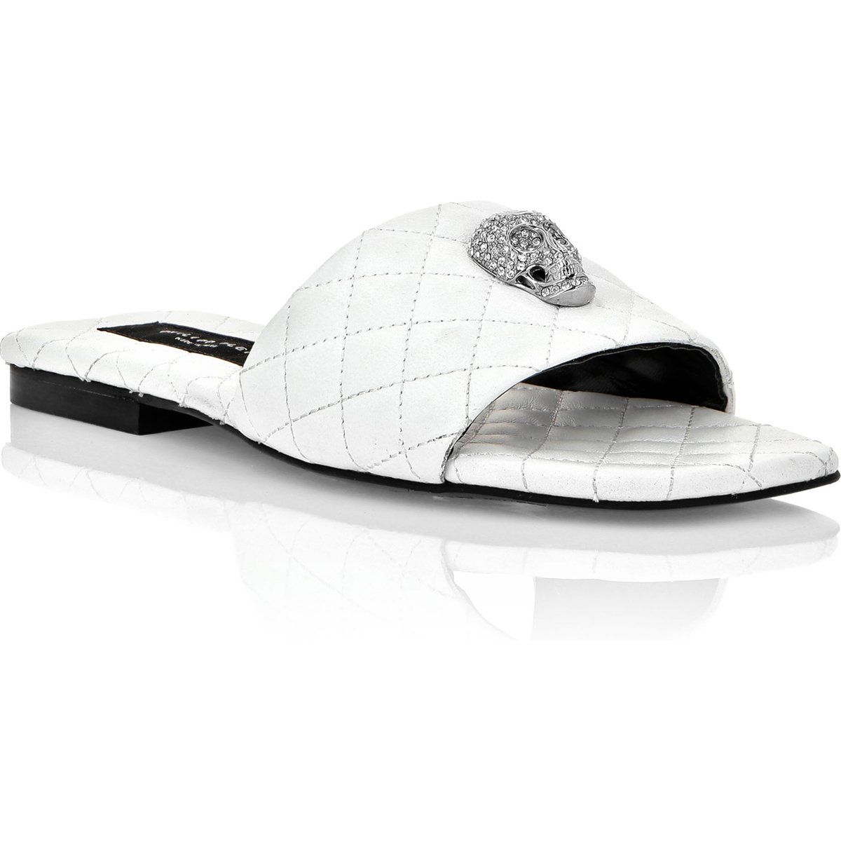 Gesteppte Nappa Pantolette mit Totenkopf