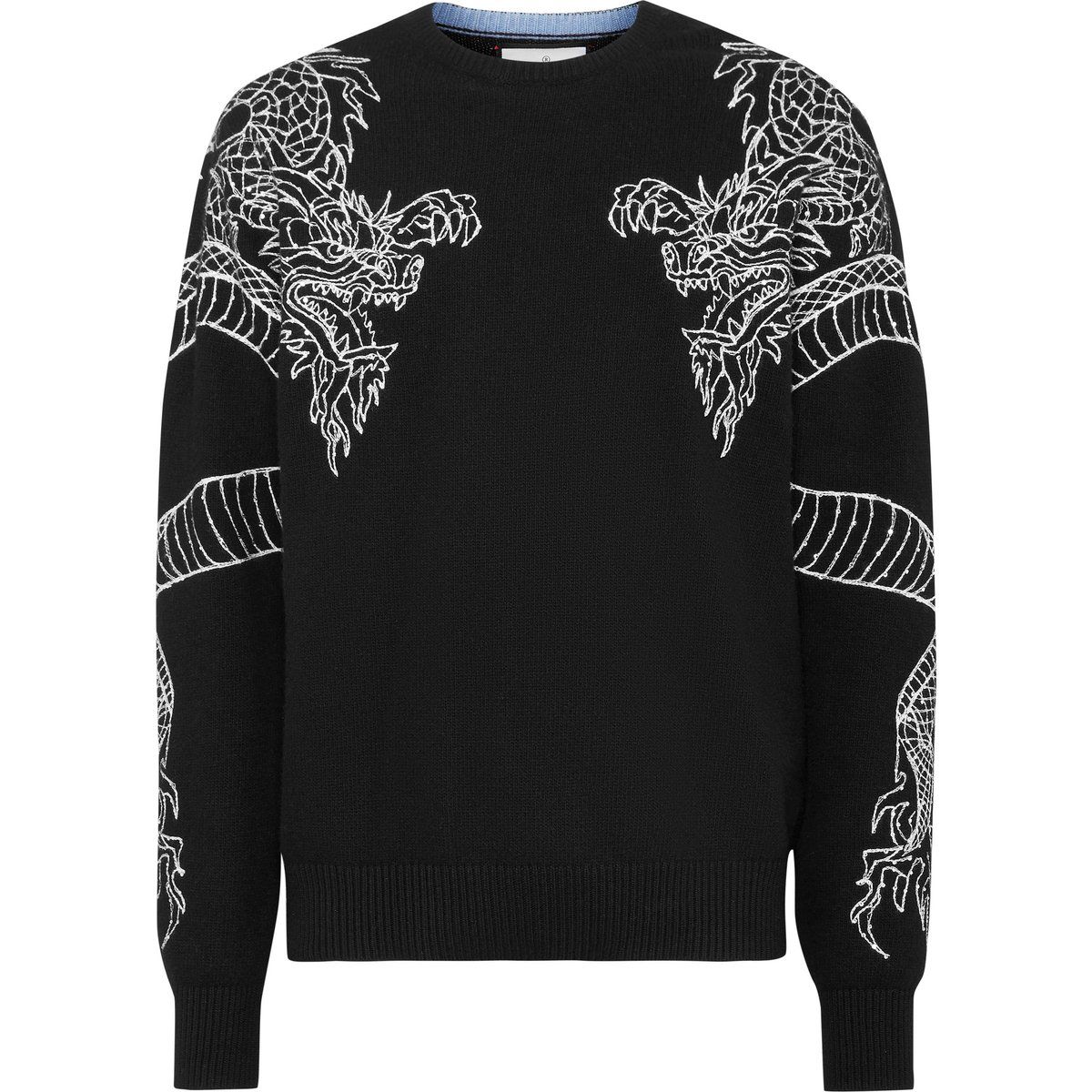 Drachenbestickter Strickpullover aus Wolle