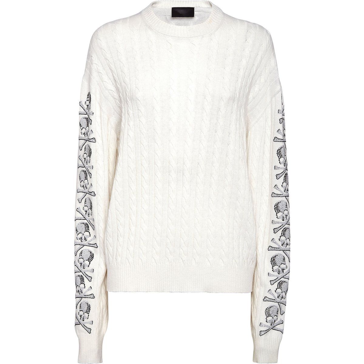 Zopfstrickpullover mit Totenkopf-Verzierung