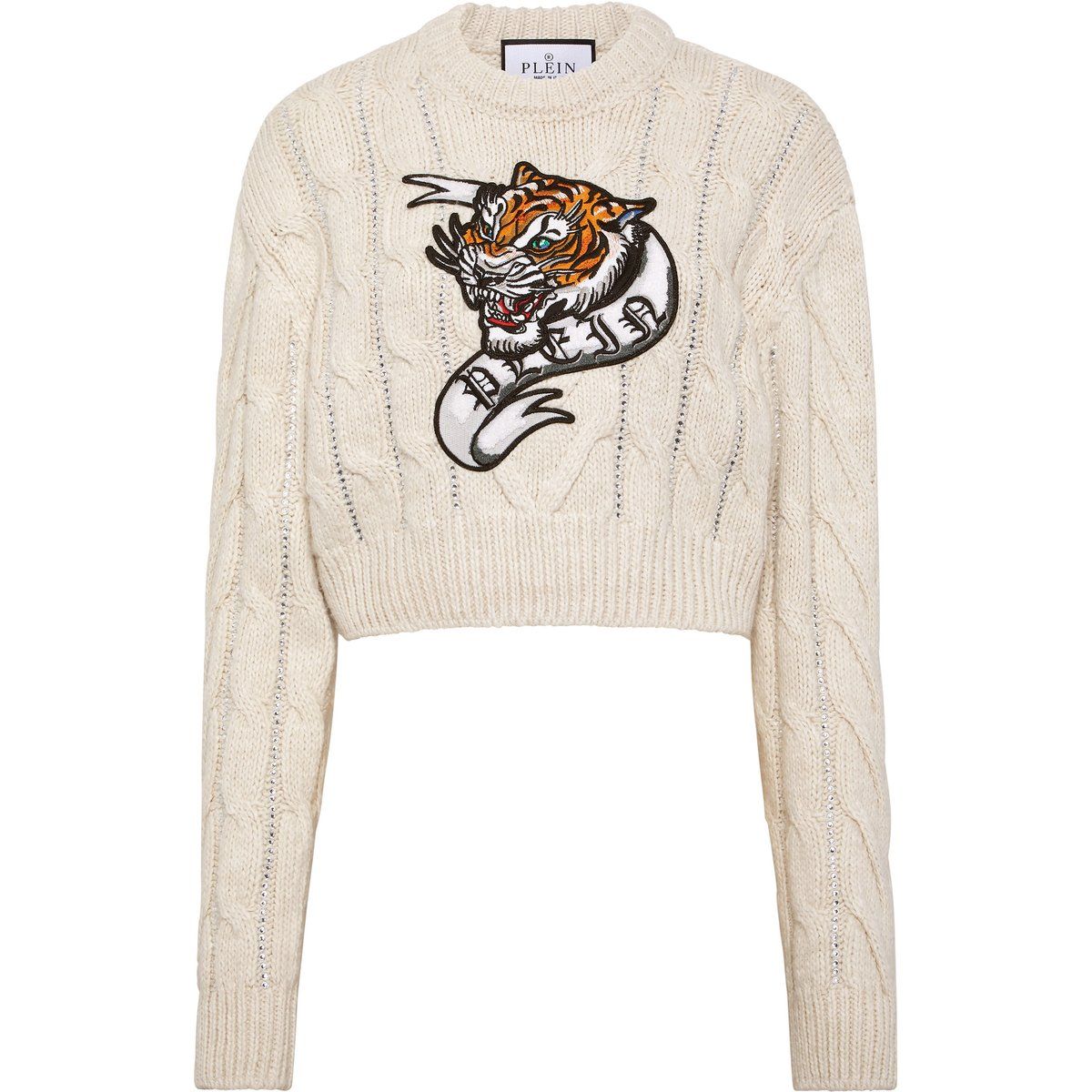 Zopfstrick-Pullover mit Tattoo-Patch