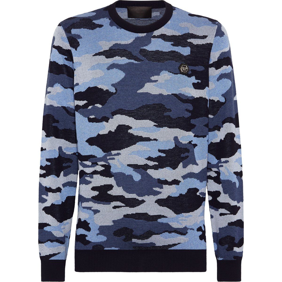 Wollmischpullover mit Camouflage-Muster