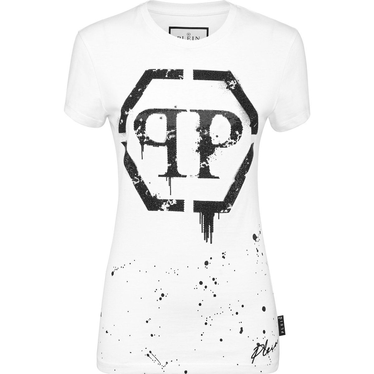 Weißes Grafik-T-Shirt mit Strass-Logo