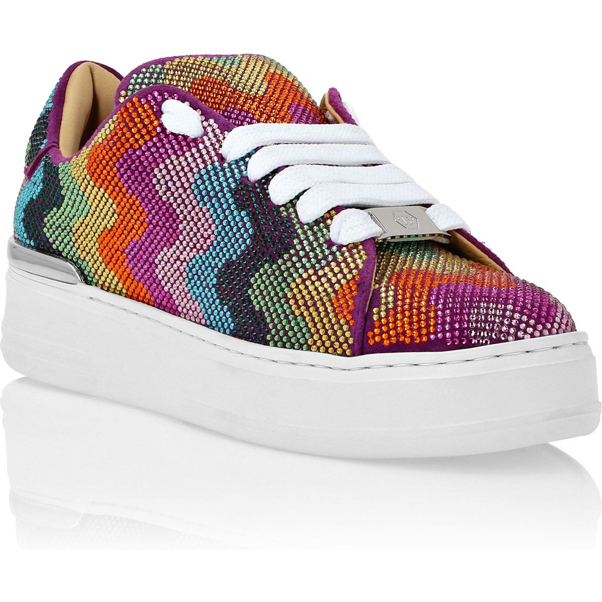 Kristallbesetzte Lo-Top Plateau Sneakers