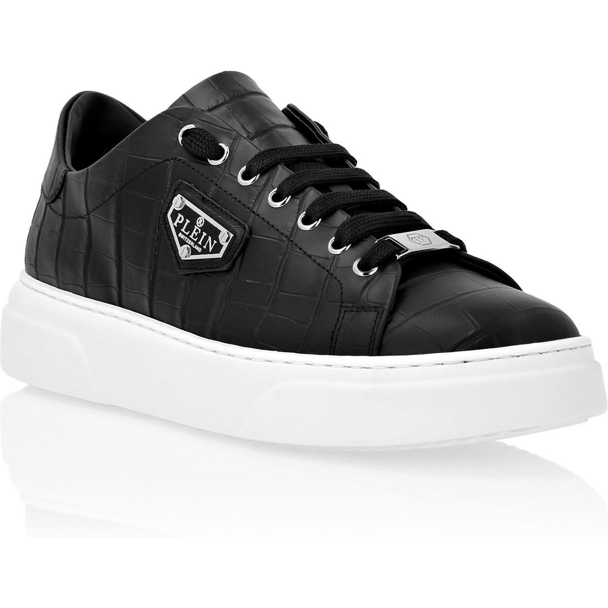 Krokodilgeprägter Leder-Low-Top-Sneaker