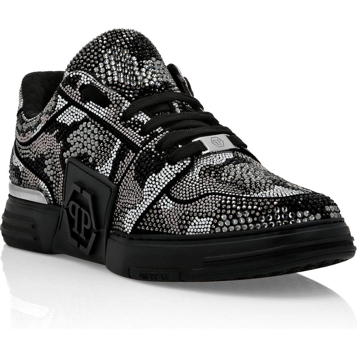 Camouflage-Wildleder-Sneakers mit Kristallverzierungen